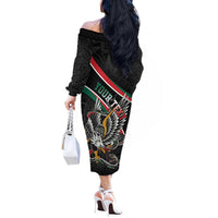 Mexico Eagle Spirit Personalized Off The Shoulder Long Sleeve Dress Ancient Aztec Pattern - Wonder Print Shop