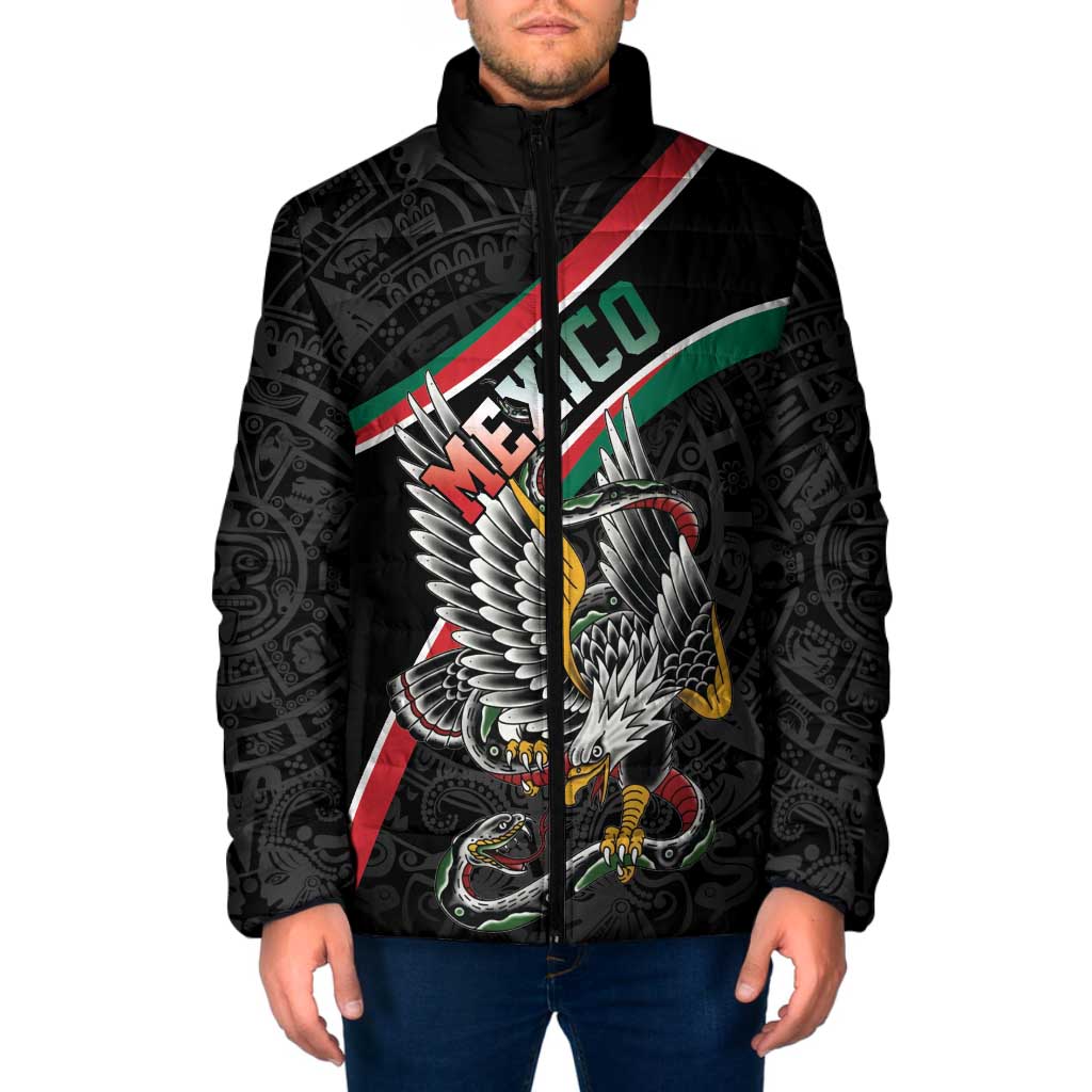 Mexico Eagle Spirit Personalized Padded Jacket Ancient Aztec Pattern - Wonder Print Shop