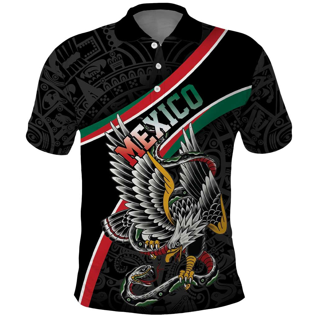 Mexico Eagle Spirit Personalized Polo Shirt Ancient Aztec Pattern - Wonder Print Shop