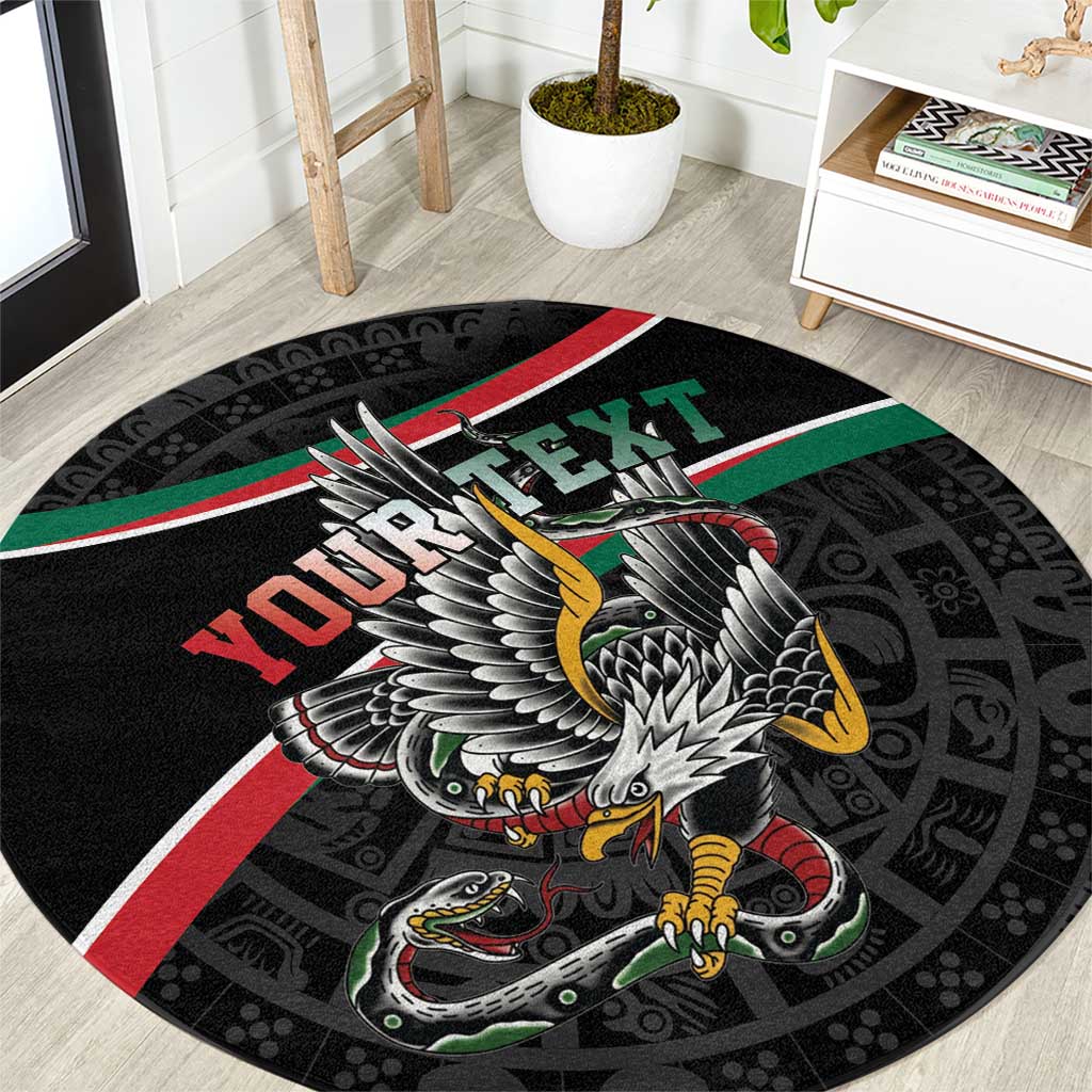 Mexico Eagle Spirit Personalized Round Carpet Ancient Aztec Pattern - Wonder Print Shop