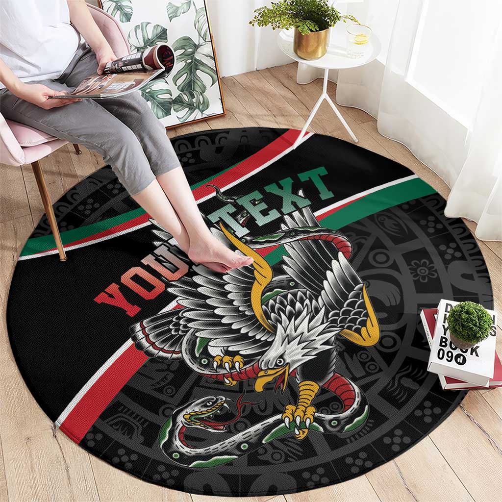 Mexico Eagle Spirit Personalized Round Carpet Ancient Aztec Pattern - Wonder Print Shop
