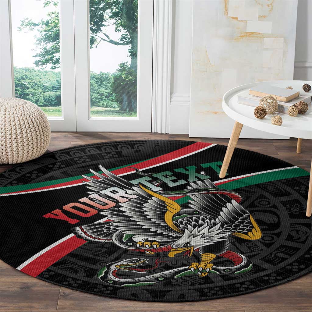 Mexico Eagle Spirit Personalized Round Carpet Ancient Aztec Pattern - Wonder Print Shop