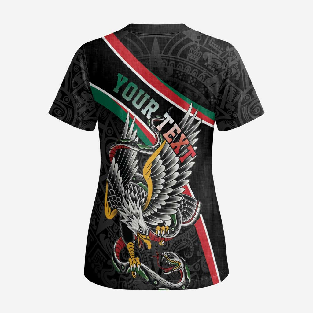 Mexico Eagle Spirit Personalized Scrub Top Ancient Aztec Pattern - Wonder Print Shop