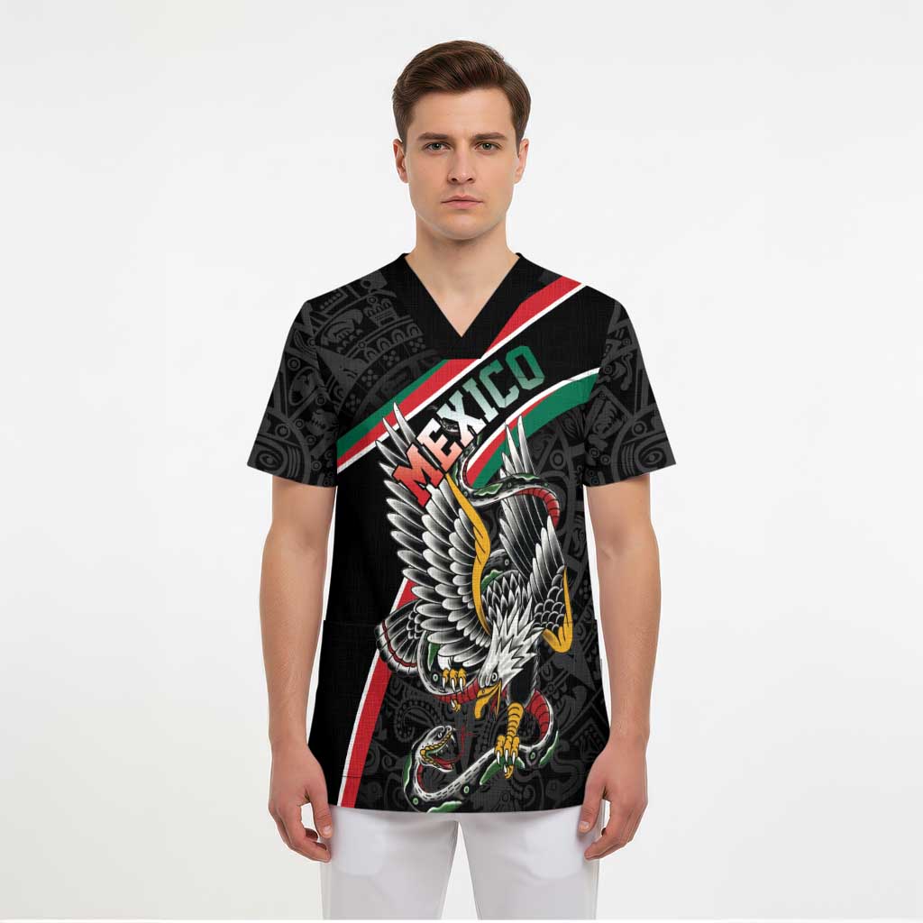 Mexico Eagle Spirit Personalized Scrub Top Ancient Aztec Pattern - Wonder Print Shop