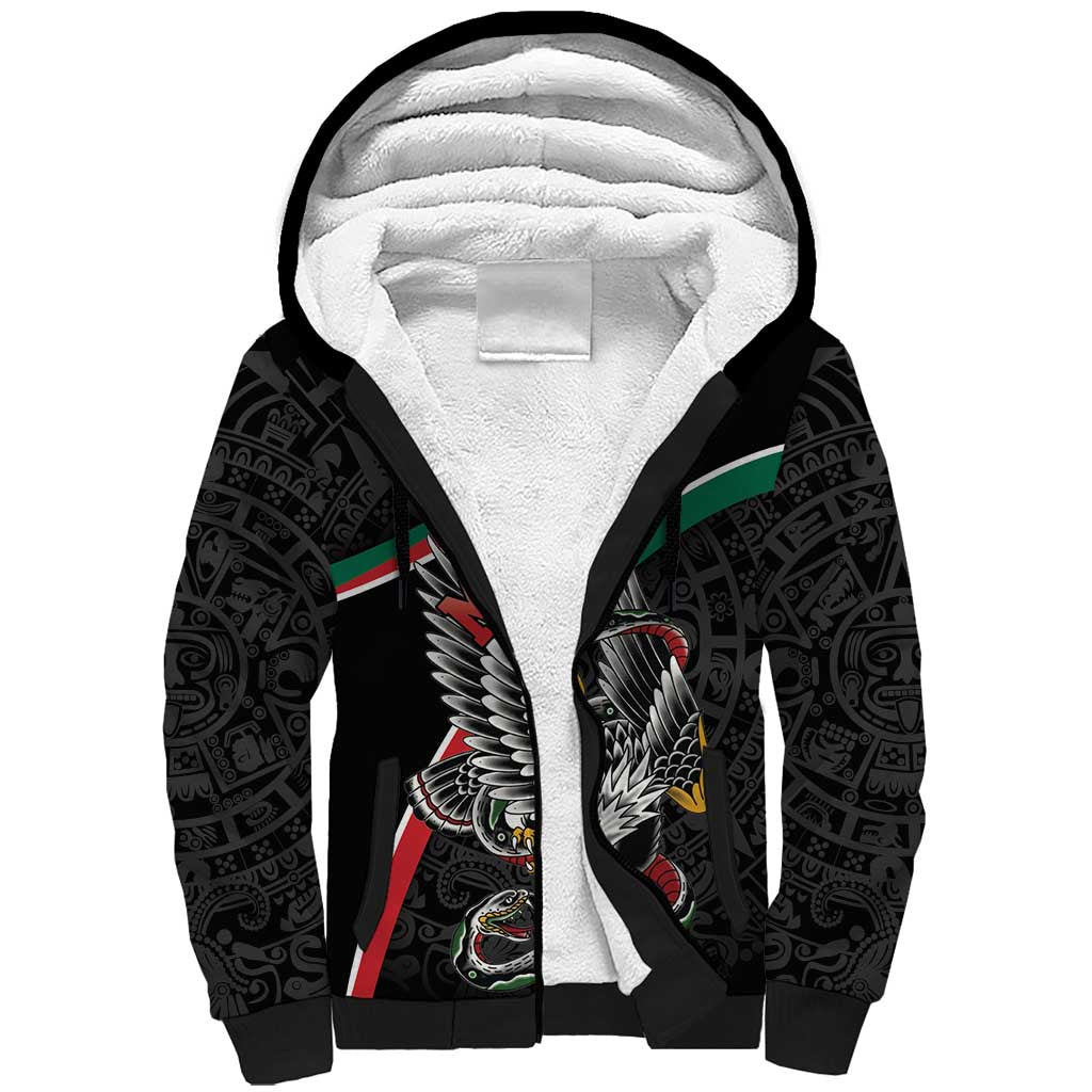 Mexico Eagle Spirit Personalized Sherpa Hoodie Ancient Aztec Pattern - Wonder Print Shop