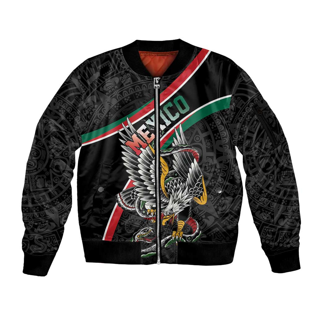 Mexico Eagle Spirit Personalized Sleeve Zip Bomber Jacket Ancient Aztec Pattern - Wonder Print Shop