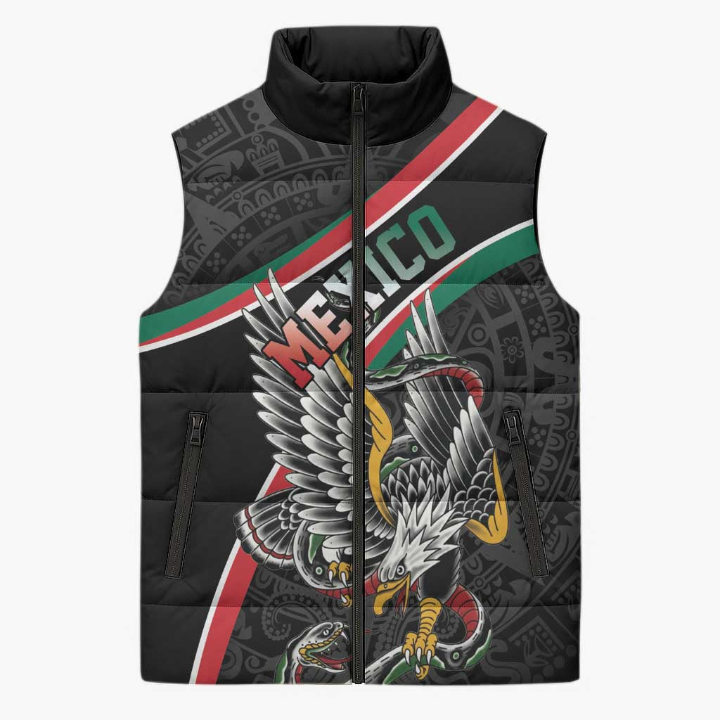 Mexico Eagle Spirit Personalized Sleeveless Puffer Jacket Ancient Aztec Pattern - Wonder Print Shop