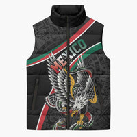 Mexico Eagle Spirit Personalized Sleeveless Puffer Jacket Ancient Aztec Pattern - Wonder Print Shop