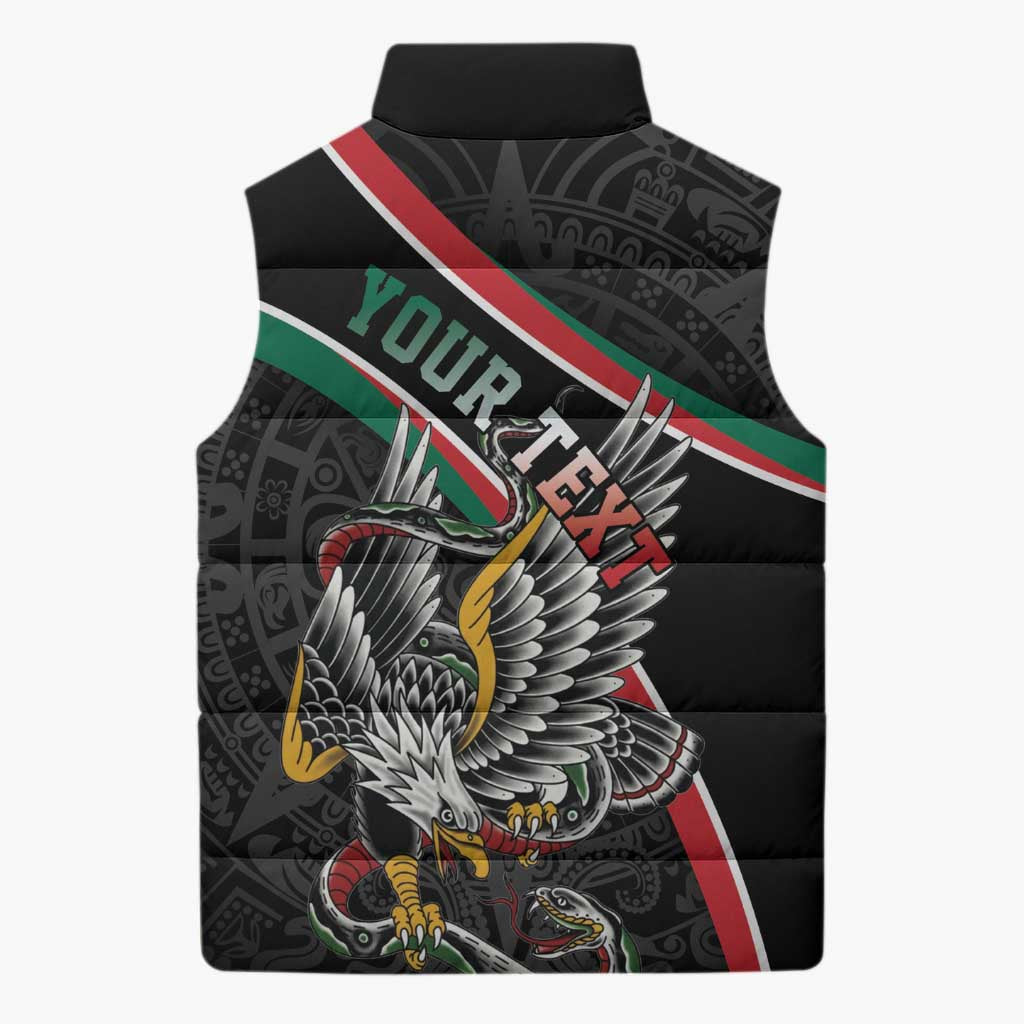 Mexico Eagle Spirit Personalized Sleeveless Puffer Jacket Ancient Aztec Pattern - Wonder Print Shop