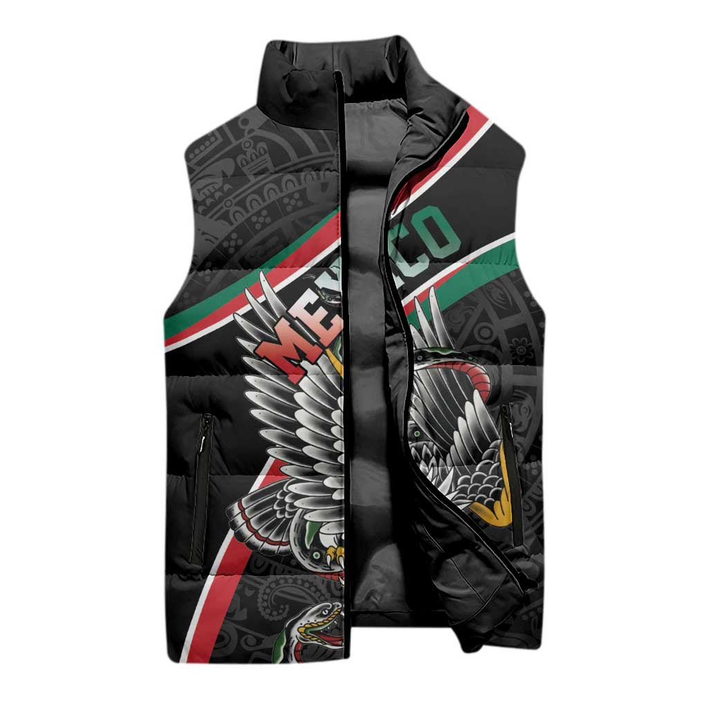 Mexico Eagle Spirit Personalized Sleeveless Puffer Jacket Ancient Aztec Pattern - Wonder Print Shop