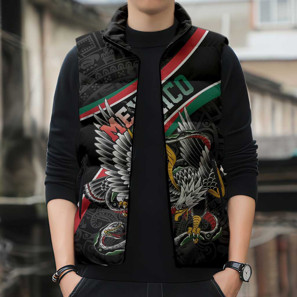 Mexico Eagle Spirit Personalized Sleeveless Puffer Jacket Ancient Aztec Pattern - Wonder Print Shop