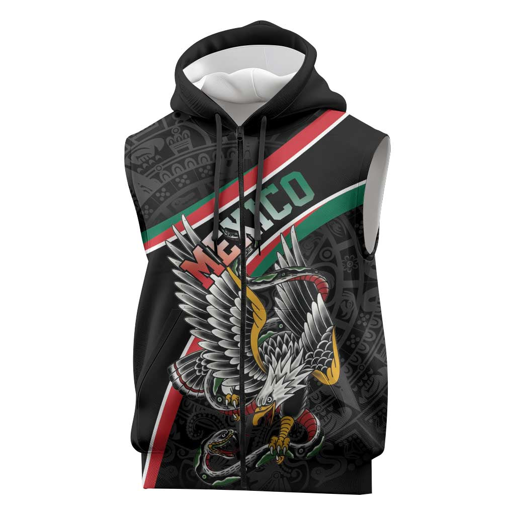 Mexico Eagle Spirit Personalized Sleeveless Zip Hoodie Ancient Aztec Pattern - Wonder Print Shop
