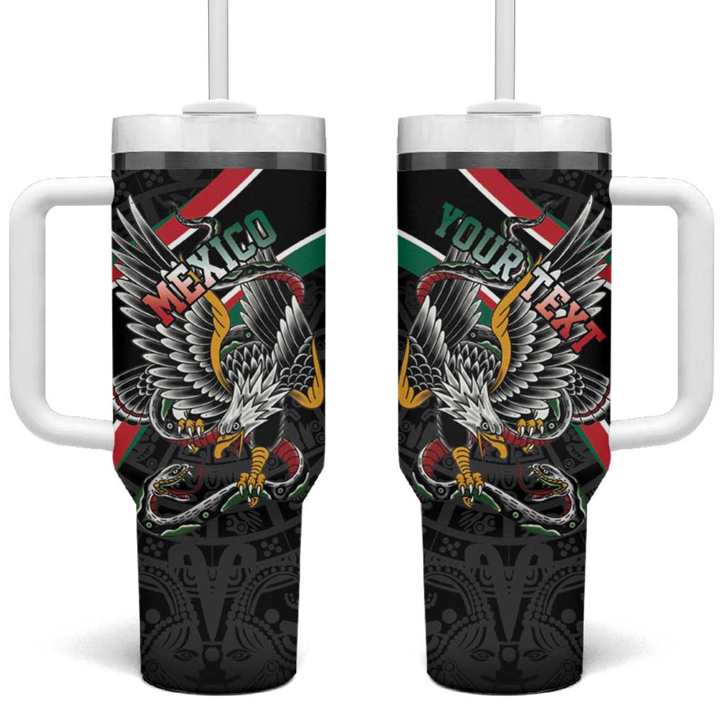 Mexico Eagle Spirit Personalized Tumbler With Handle Ancient Aztec Pattern - Wonder Print Shop