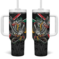 Mexico Eagle Spirit Personalized Tumbler With Handle Ancient Aztec Pattern - Wonder Print Shop