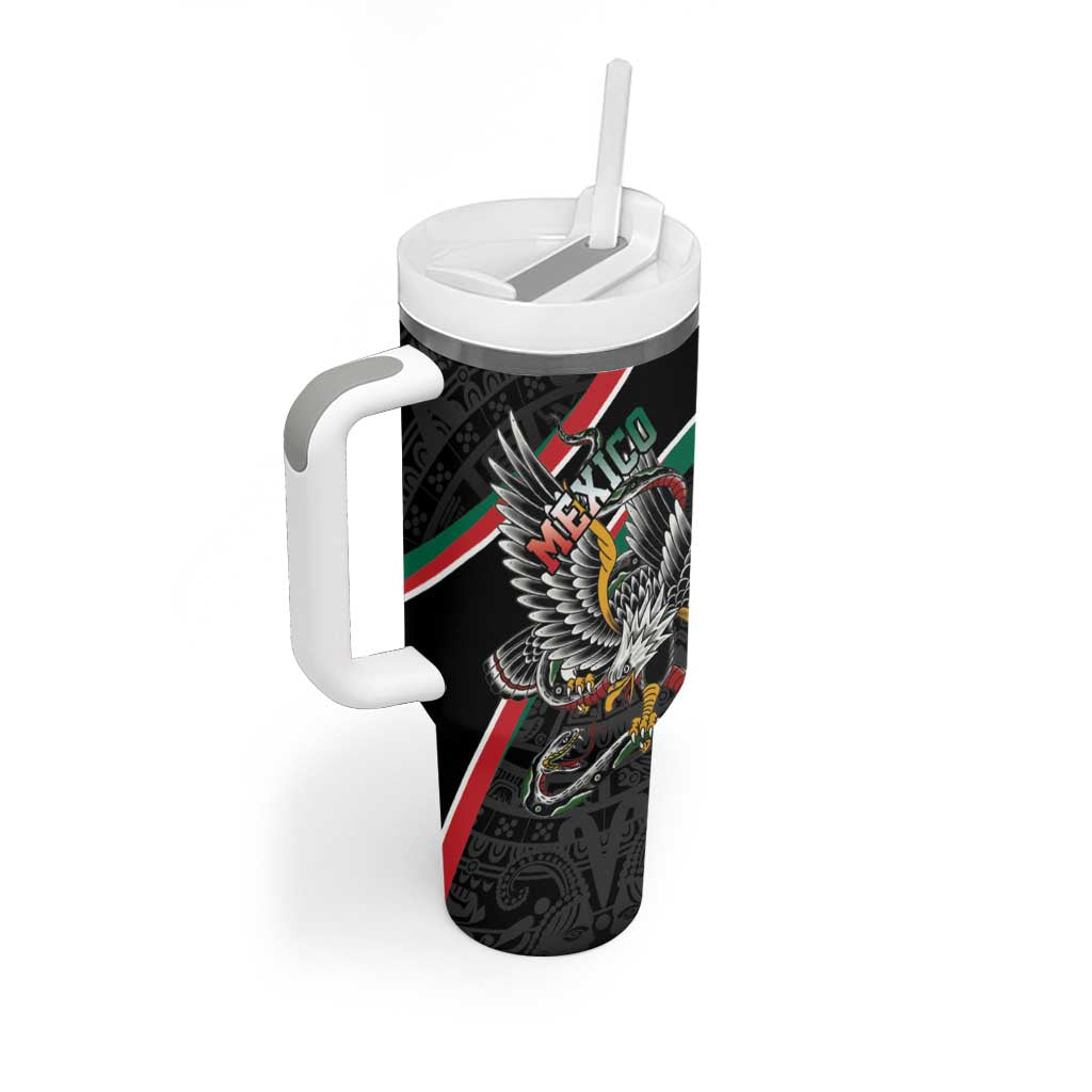 Mexico Eagle Spirit Personalized Tumbler With Handle Ancient Aztec Pattern - Wonder Print Shop
