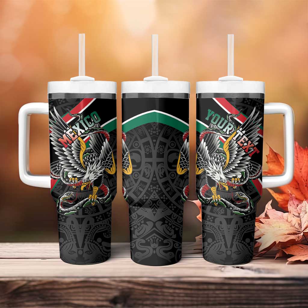 Mexico Eagle Spirit Personalized Tumbler With Handle Ancient Aztec Pattern - Wonder Print Shop