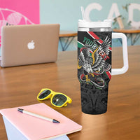 Mexico Eagle Spirit Personalized Tumbler With Handle Ancient Aztec Pattern - Wonder Print Shop