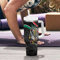 Mexico Eagle Spirit Personalized Tumbler With Handle Ancient Aztec Pattern - Wonder Print Shop