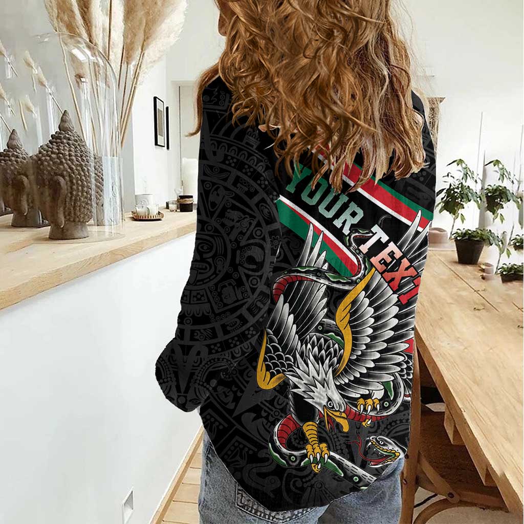 Mexico Eagle Spirit Personalized Women Casual Shirt Ancient Aztec Pattern - Wonder Print Shop