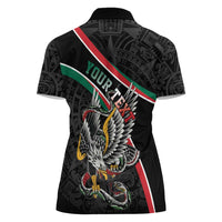 Mexico Eagle Spirit Personalized Women Polo Shirt Ancient Aztec Pattern - Wonder Print Shop
