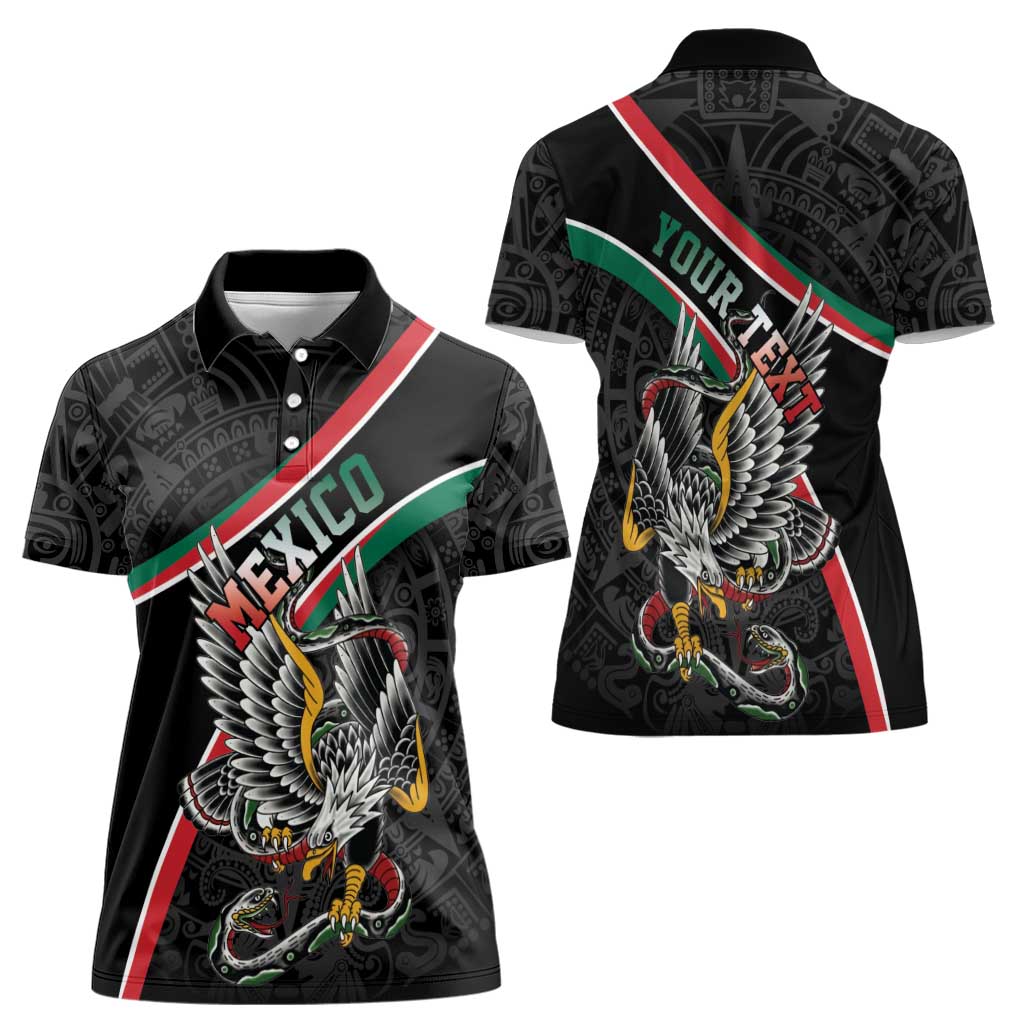 Mexico Eagle Spirit Personalized Women Polo Shirt Ancient Aztec Pattern - Wonder Print Shop