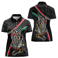 Mexico Eagle Spirit Personalized Women Polo Shirt Ancient Aztec Pattern - Wonder Print Shop