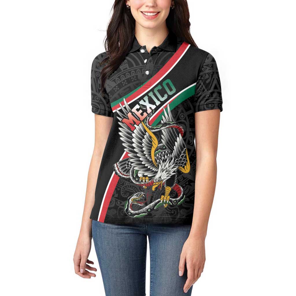 Mexico Eagle Spirit Personalized Women Polo Shirt Ancient Aztec Pattern - Wonder Print Shop