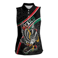 Mexico Eagle Spirit Personalized Women Sleeveless Polo Shirt Ancient Aztec Pattern - Wonder Print Shop