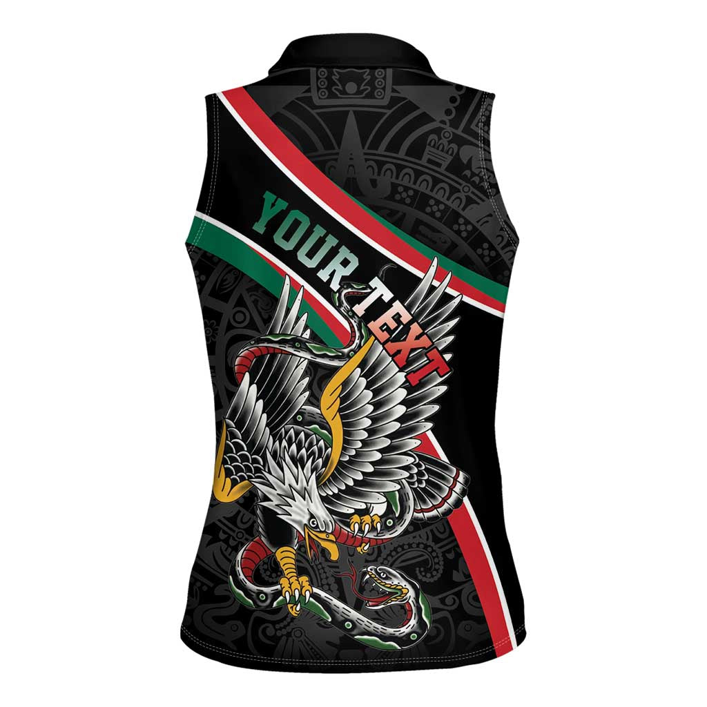 Mexico Eagle Spirit Personalized Women Sleeveless Polo Shirt Ancient Aztec Pattern - Wonder Print Shop