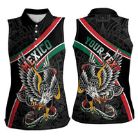 Mexico Eagle Spirit Personalized Women Sleeveless Polo Shirt Ancient Aztec Pattern - Wonder Print Shop