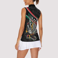 Mexico Eagle Spirit Personalized Women Sleeveless Polo Shirt Ancient Aztec Pattern - Wonder Print Shop