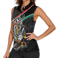 Mexico Eagle Spirit Personalized Women Sleeveless Polo Shirt Ancient Aztec Pattern - Wonder Print Shop