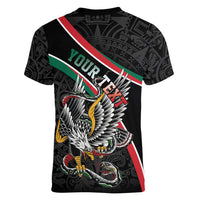 Mexico Eagle Spirit Personalized Women V-Neck T-Shirt Ancient Aztec Pattern - Wonder Print Shop