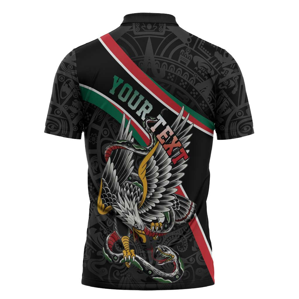 Mexico Eagle Spirit Personalized Zipper Polo Shirt Ancient Aztec Pattern - Wonder Print Shop