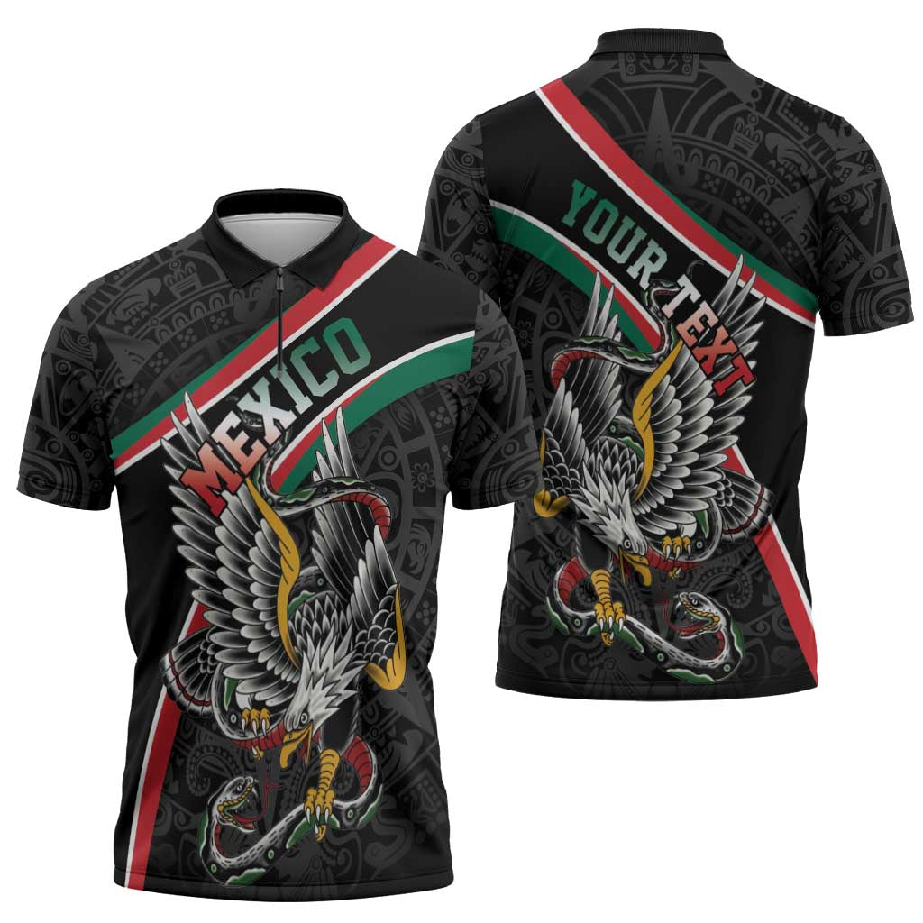 Mexico Eagle Spirit Personalized Zipper Polo Shirt Ancient Aztec Pattern - Wonder Print Shop