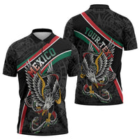 Mexico Eagle Spirit Personalized Zipper Polo Shirt Ancient Aztec Pattern - Wonder Print Shop