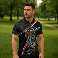 Mexico Eagle Spirit Personalized Zipper Polo Shirt Ancient Aztec Pattern - Wonder Print Shop