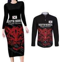 Custom South Korea Football Couples Matching Long Sleeve Bodycon Dress and Long Sleeve Button Shirt Taegeuk Warriors Spirit - Wonder Print Shop