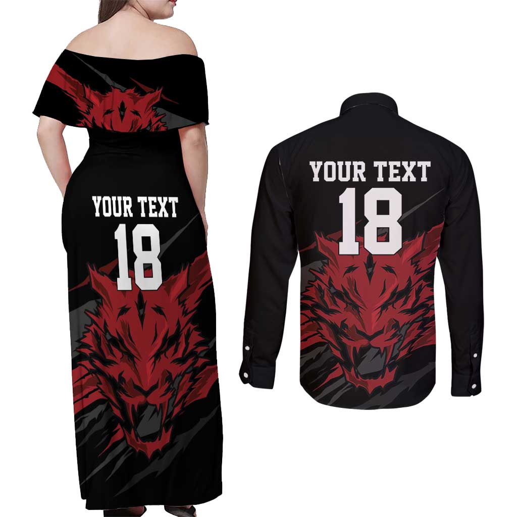 Custom South Korea Football Couples Matching Off Shoulder Maxi Dress and Long Sleeve Button Shirt Taegeuk Warriors Spirit - Wonder Print Shop