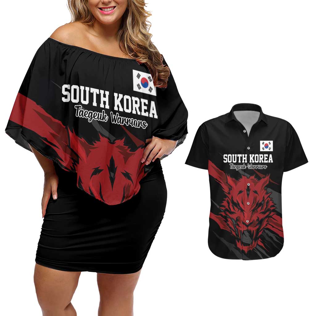 Custom South Korea Football Couples Matching Off Shoulder Short Dress and Hawaiian Shirt Taegeuk Warriors Spirit - Wonder Print Shop
