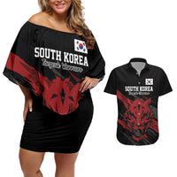 Custom South Korea Football Couples Matching Off Shoulder Short Dress and Hawaiian Shirt Taegeuk Warriors Spirit - Wonder Print Shop