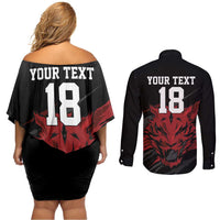 Custom South Korea Football Couples Matching Off Shoulder Short Dress and Long Sleeve Button Shirt Taegeuk Warriors Spirit - Wonder Print Shop