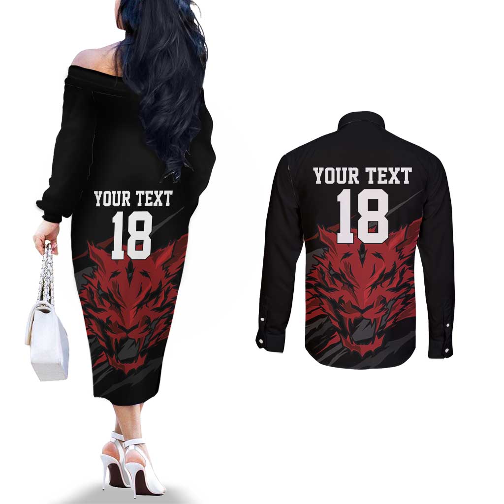 Custom South Korea Football Couples Matching Off The Shoulder Long Sleeve Dress and Long Sleeve Button Shirt Taegeuk Warriors Spirit - Wonder Print Shop