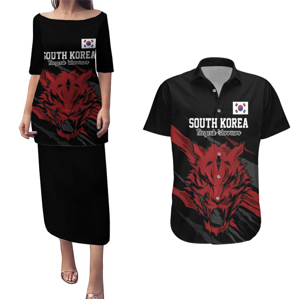 Custom South Korea Football Couples Matching Puletasi and Hawaiian Shirt Taegeuk Warriors Spirit - Wonder Print Shop