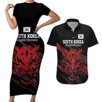 Custom South Korea Football Couples Matching Short Sleeve Bodycon Dress and Hawaiian Shirt Taegeuk Warriors Spirit - Wonder Print Shop