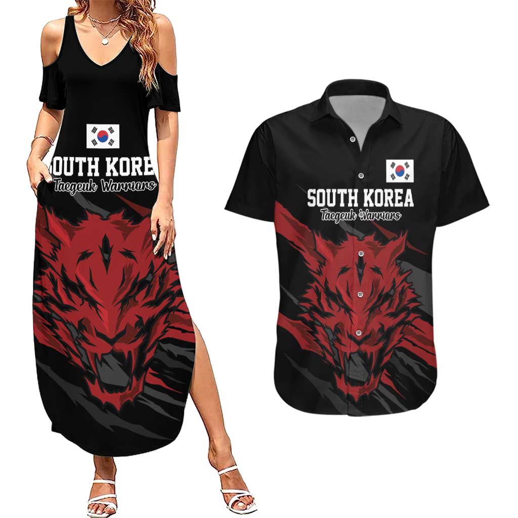 Custom South Korea Football Couples Matching Summer Maxi Dress and Hawaiian Shirt Taegeuk Warriors Spirit - Wonder Print Shop