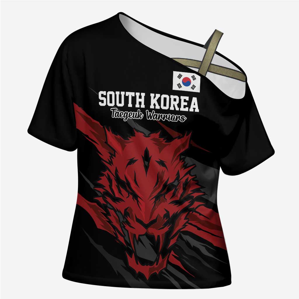 Custom South Korea Football Cross Shoulder Shirt Taegeuk Warriors Spirit - Wonder Print Shop