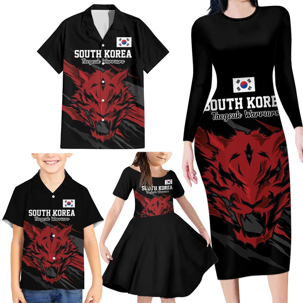 Custom South Korea Football Family Matching Long Sleeve Bodycon Dress and Hawaiian Shirt Taegeuk Warriors Spirit - Wonder Print Shop