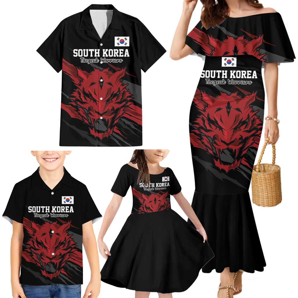 Custom South Korea Football Family Matching Mermaid Dress and Hawaiian Shirt Taegeuk Warriors Spirit - Wonder Print Shop