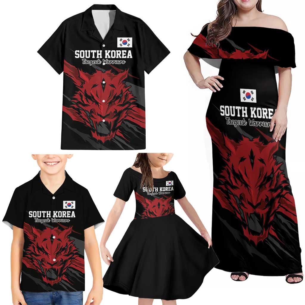 Custom South Korea Football Family Matching Off Shoulder Maxi Dress and Hawaiian Shirt Taegeuk Warriors Spirit - Wonder Print Shop